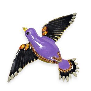 Betsey Johnson Purple Enamel Crystal Flying Dove Bird Pendant Brooch Jewelry